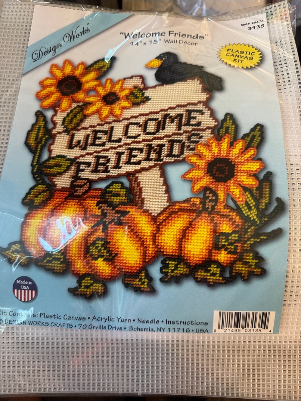 Design Works 'Welcome Friends' Yellow & Orange Autumn cross stitch needle point